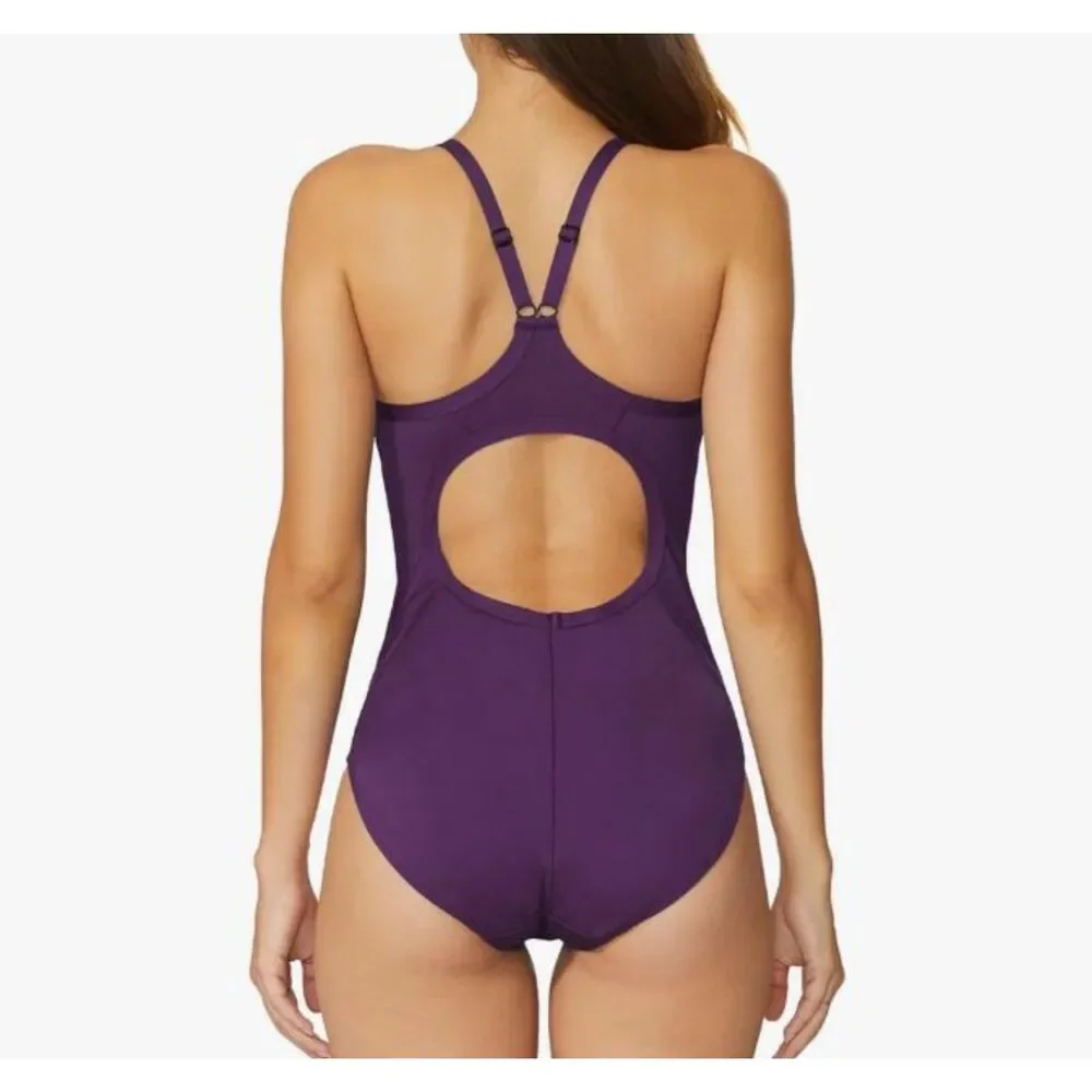 NEW Baleaf Athletic Swimsuit 1 Piece Team UPF 50 Purple Square Neck Size 36